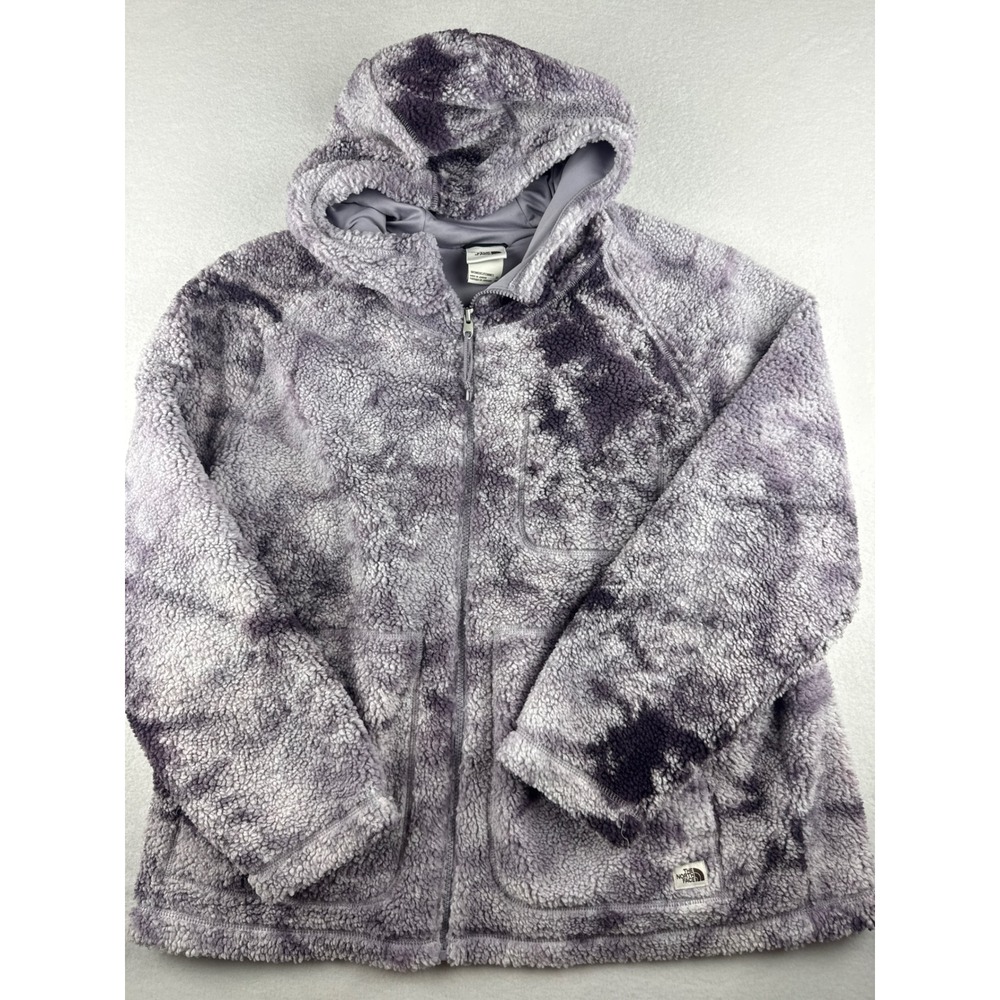 The North Face Women's XL Sherpa Fleece Hoodie Full Zip Purple Tie Dye Marble